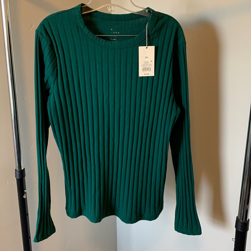 a new day green XXL log sleeve ribbed shirt NWT